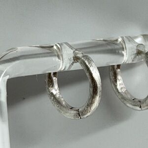 Brushed 925 Sterling Silver Mini Hoop Earrings - For Sale !